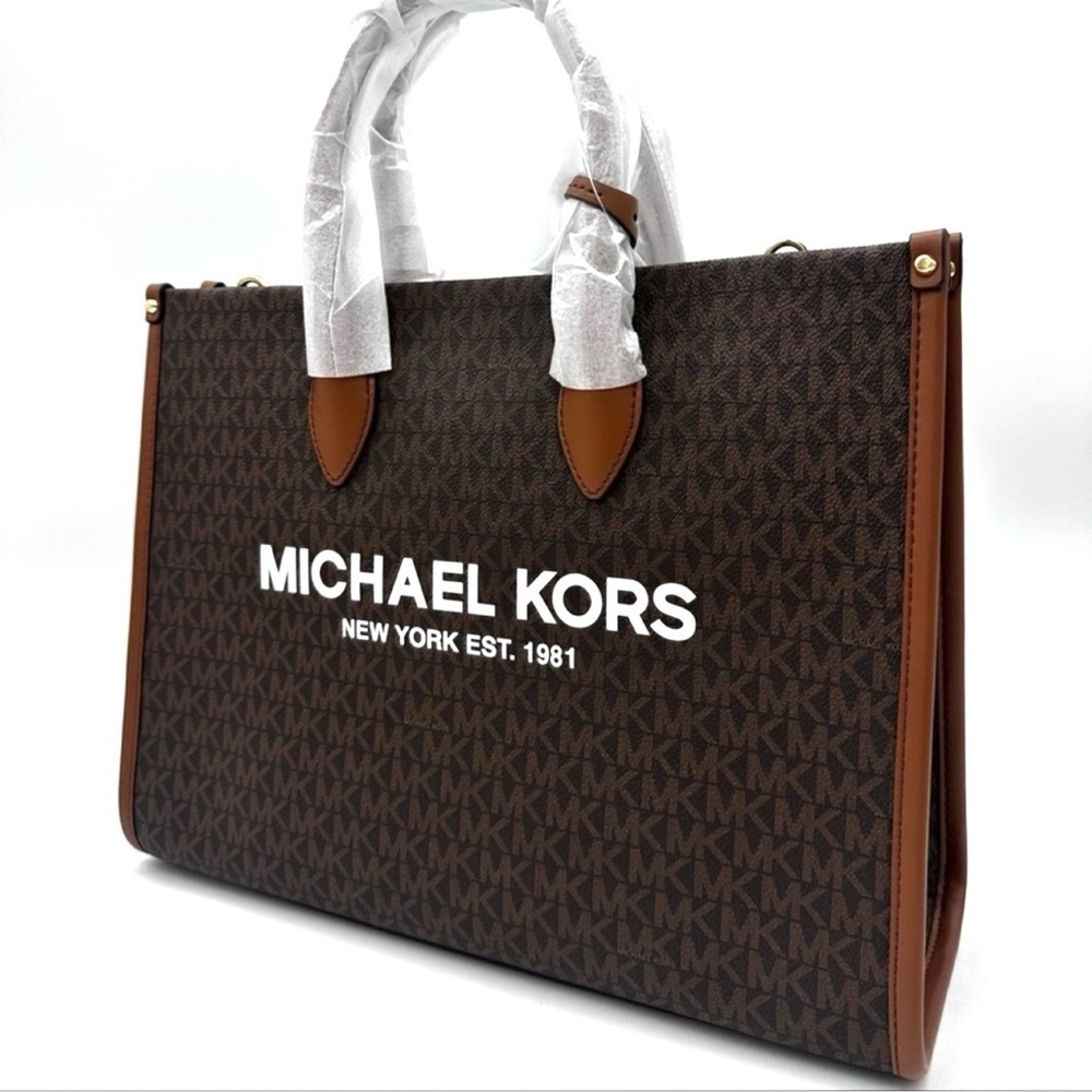 Michael Kors Medium Mirella Tote Bag Brown/Gold - Picture 2 of 11